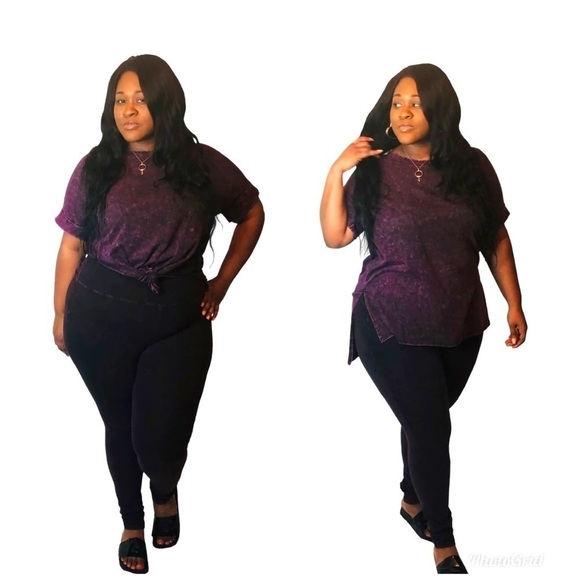 Purple Acid Wash Leggings Set - Picture 1 of 3